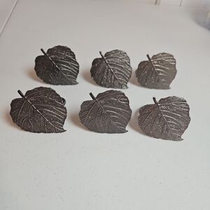 Leaf Napkin Rings Holders Lot of 6 Bronzed Metal Fall Thanksgiving Autumn